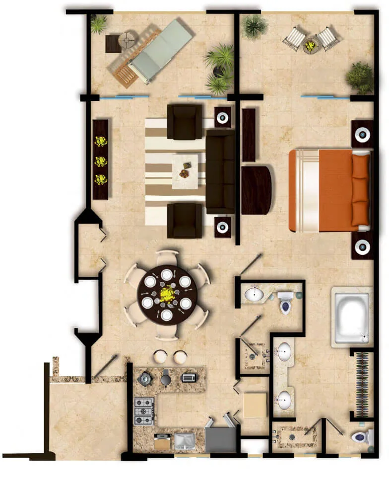 Floor Plan One Bedroom Ocean View Villa del Palmar Cancun