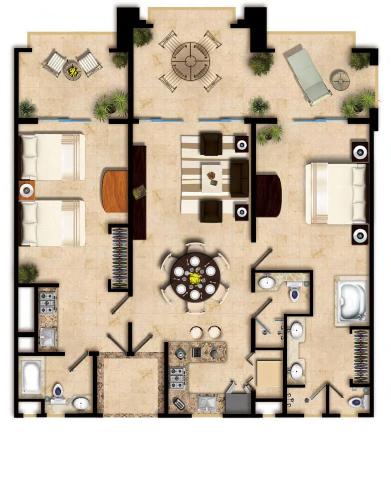 Floor Plan Two Bedroom Superior Suite Garden View Villa del Palmar Cancun