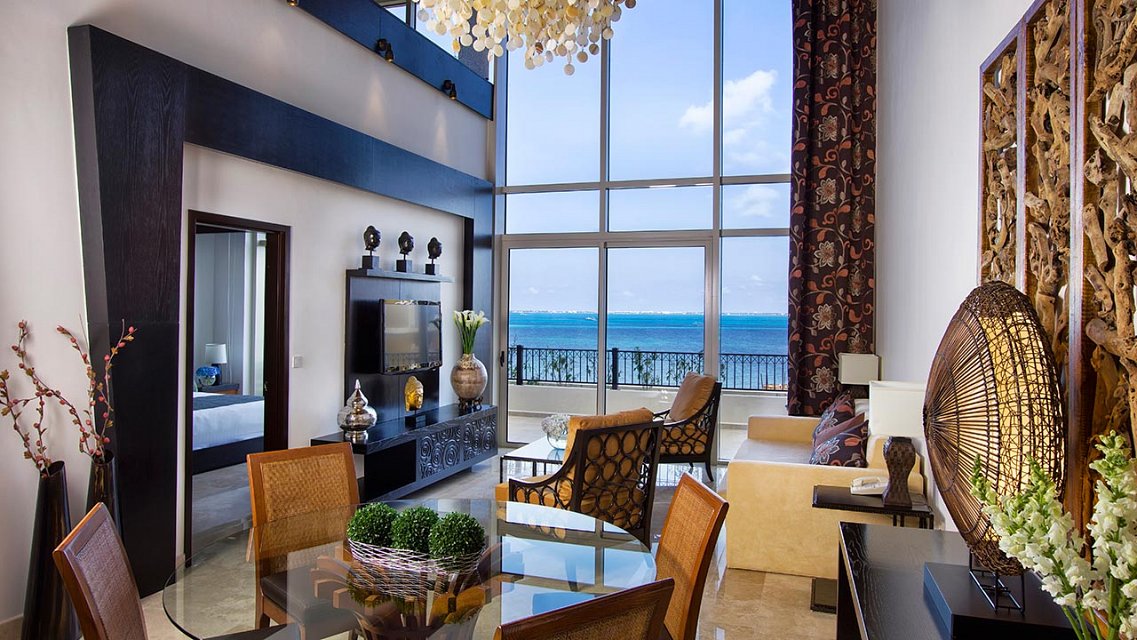 oceanfront loft with double height ceiling