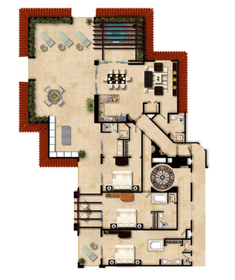 Floor Plan Three Bedroom Penthouse Villa del Palmar Cancun