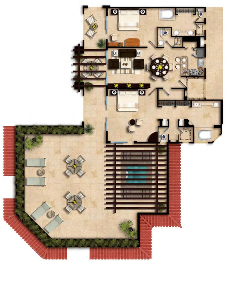 Floor Plan Two Bedroom Penthouse Villa del Palmar Cancun
